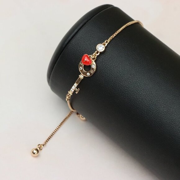 Rose Gold Key and Heart Charm Adjustable A-Bracelet for Women, XPAB0695 - Picture 7 of 12